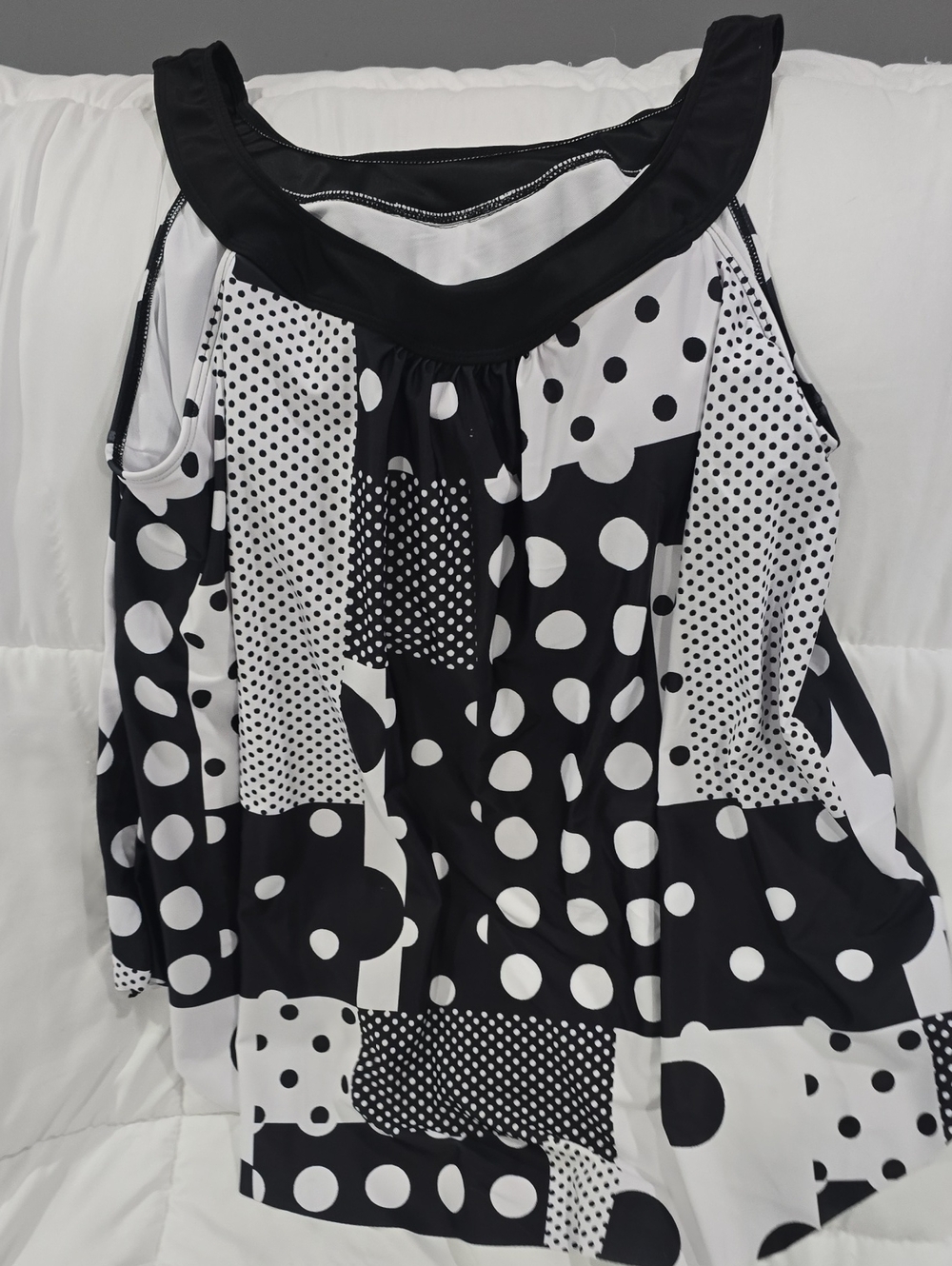 Black & White Polka Dot Patchwork Bathing Suit Top ONLY